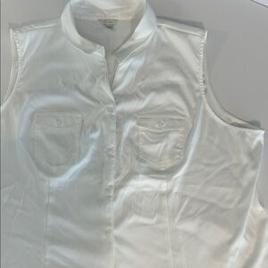 Sleeveless White Button-Up Blouse